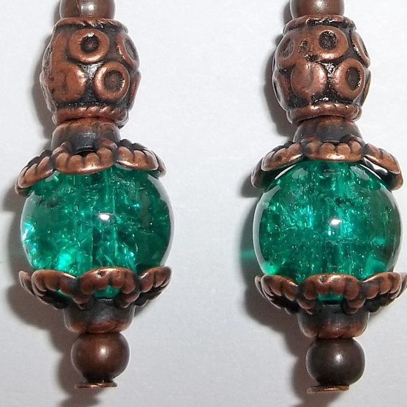 Teal Green Boho Earring Set Handmade Jewelry 5216 - Picture 7 of 8